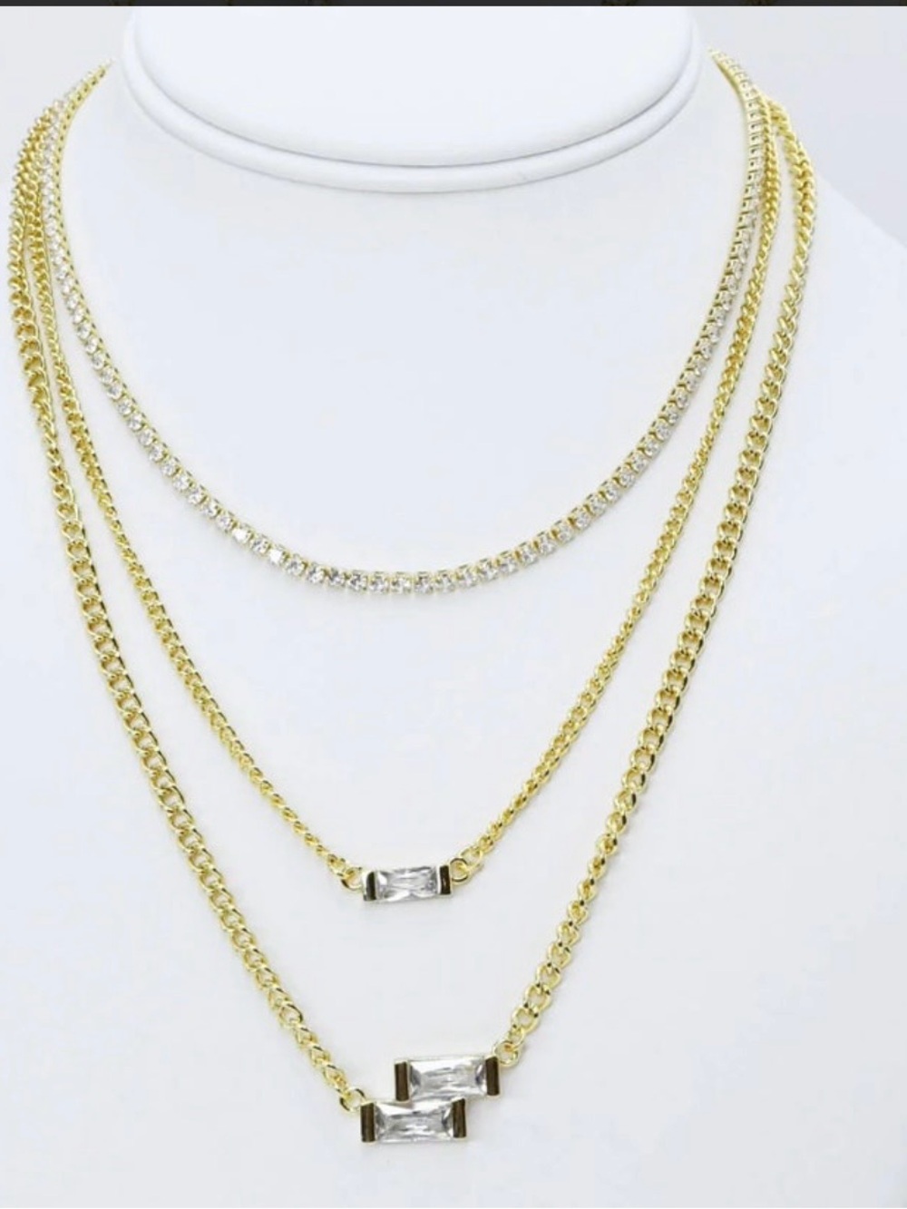 Treasure Jewels Gold Layered Crystal Trinity Pendant Necklace - Women Jewelry